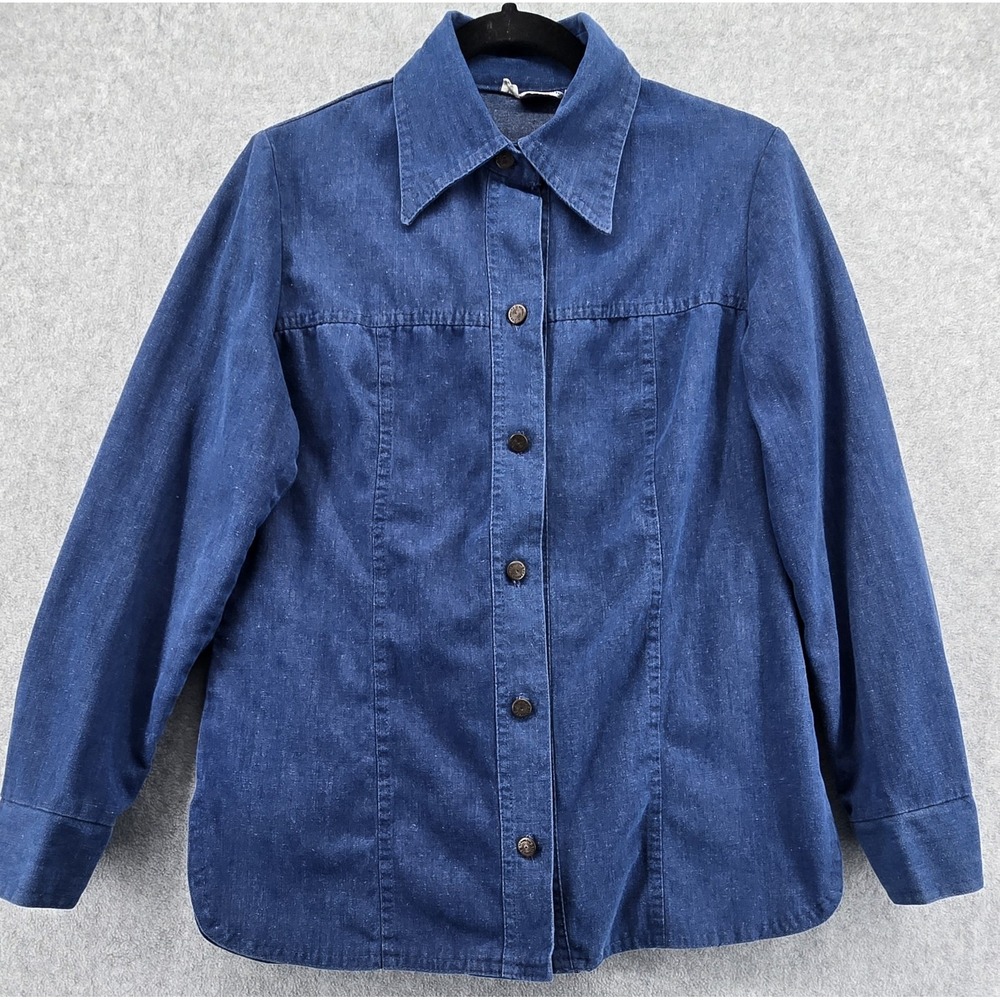 Vtg 70s‎ Pykettes Denim Shirt Womens S Jacket Big Collar Hippie Boho Button Up